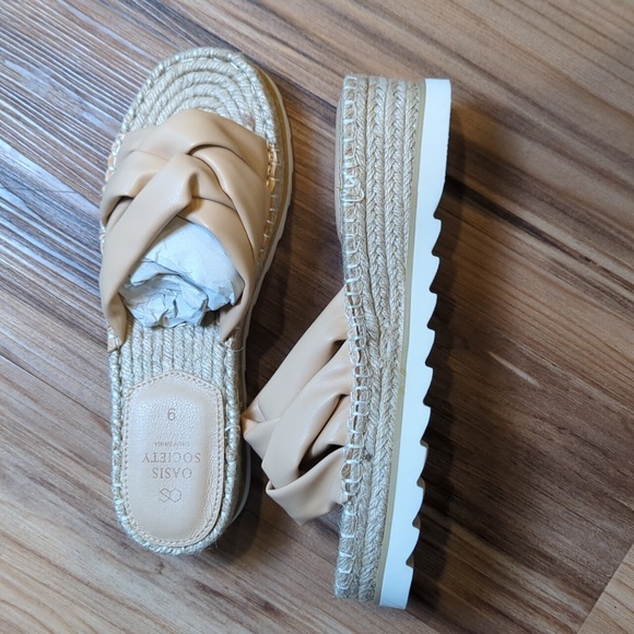 Oasis Society Women's Tan Nude‎ The Rebel Wedge Espadrilles Sandals Size 9 - Picture 1 of 9